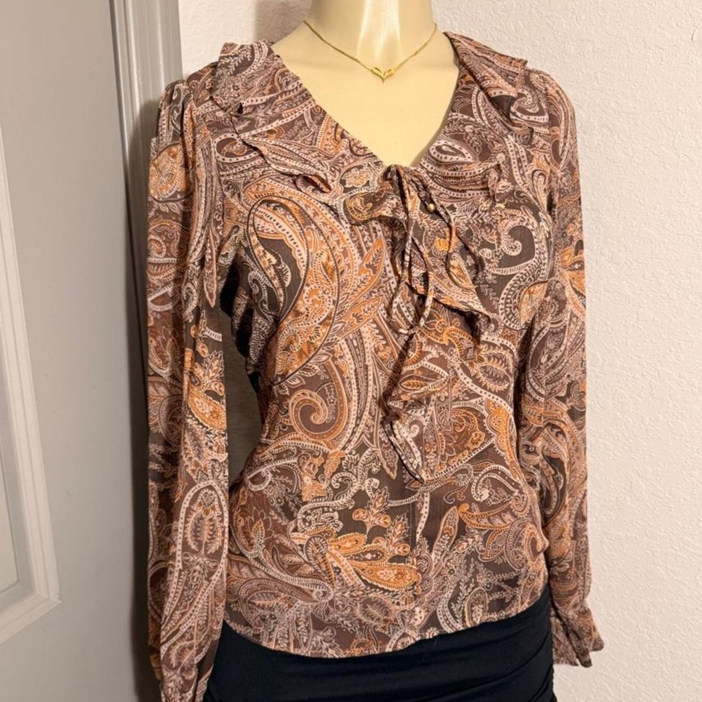 Adorable Rachel Zoe brown and beige paisley blouse